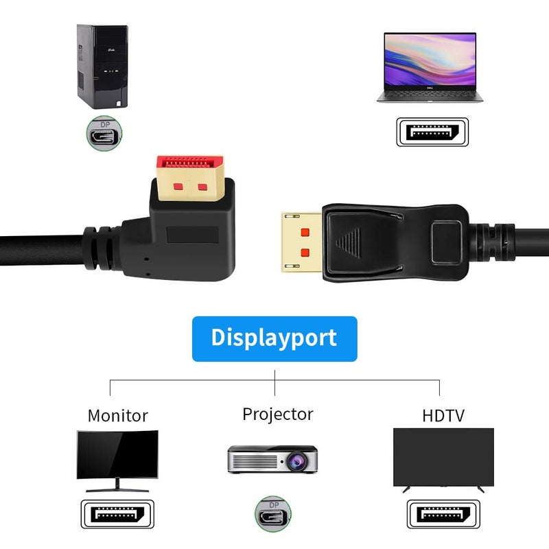 BolAAzuL 90 Degree Displayport 1.4 Adapter Cable, Right Angle Display Port Cable Right Angled 8K/60Hz, 4K/144Hz 6ft/1.8m Male/Male High Speed for SSUPD Meshlicious/Vertical Mounted GPU - Image 3